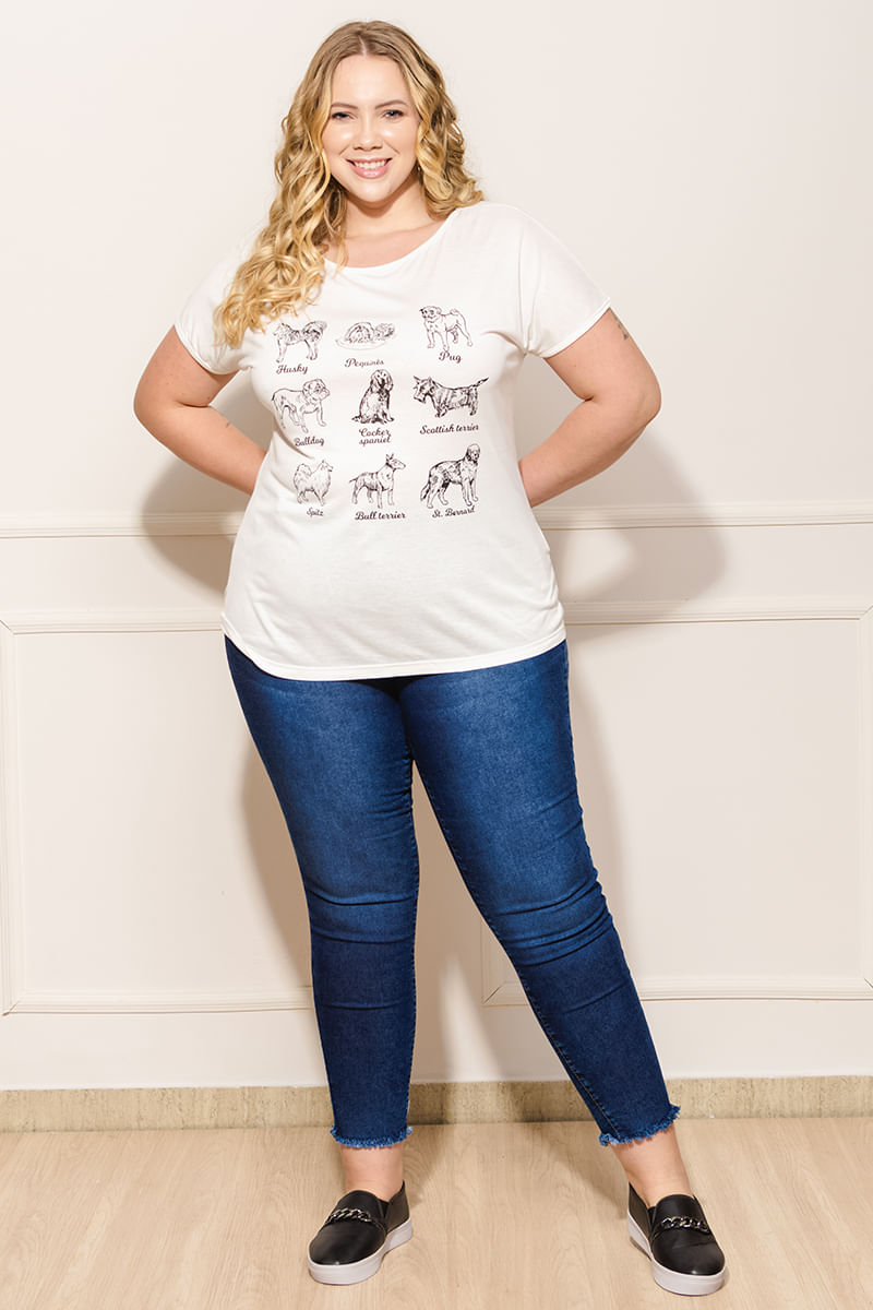 Camiseta-Feminina-Plus-Size-Cachorros---Branco