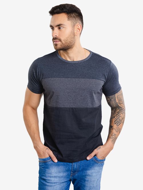 Camiseta Masculina Recortes Listrados - Cinza