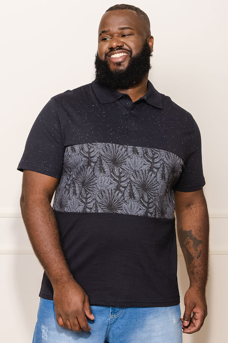 Camisa-Polo-Masculina-Folhagens---Preto