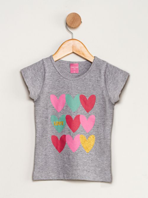 Camiseta Infantil Feminina Corações - Cinza