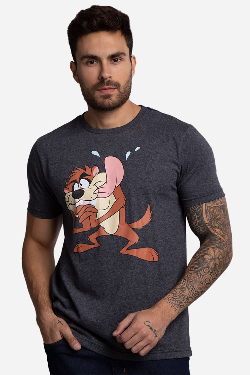 Camiseta-Masculina-Taz-Mania---Cinza