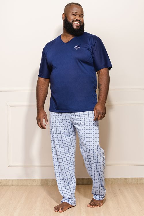 Pijama Masculino Plus Size Geométrico - Azul
