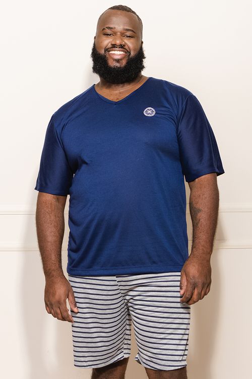 Pijama Masculino Plus Size Listras - Azul