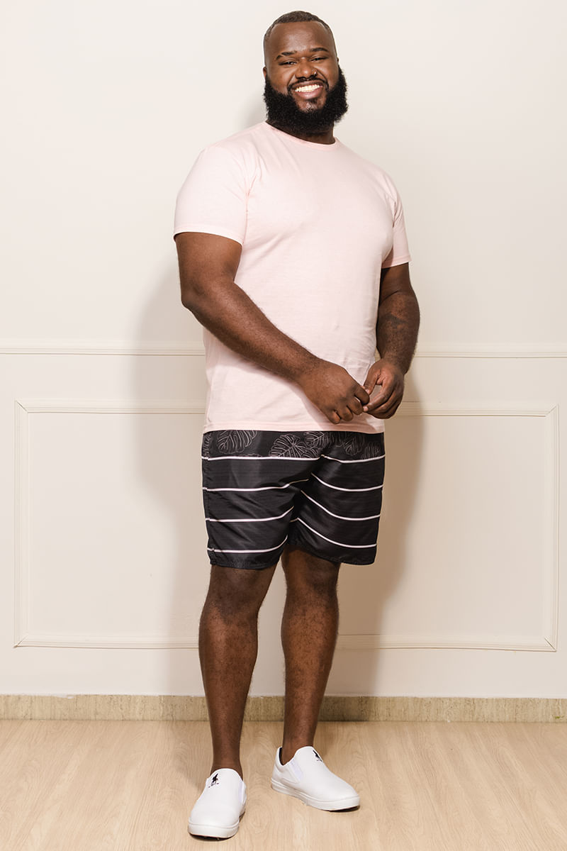 Bermuda-Masculina-Plus-Size-Listras-e-Folhas---Preto