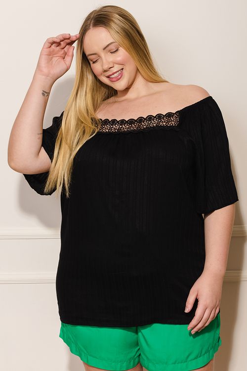 Blusa Feminina Plus Size Detalhe Guipir Rovitex