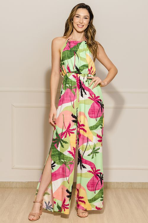 Macacão Feminino Floral com Fenda