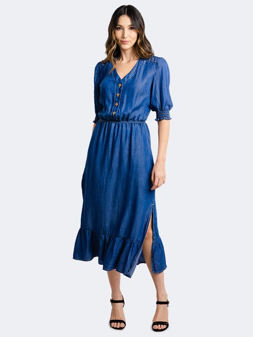 Vestido Feminino Jeans Longo - Azul
