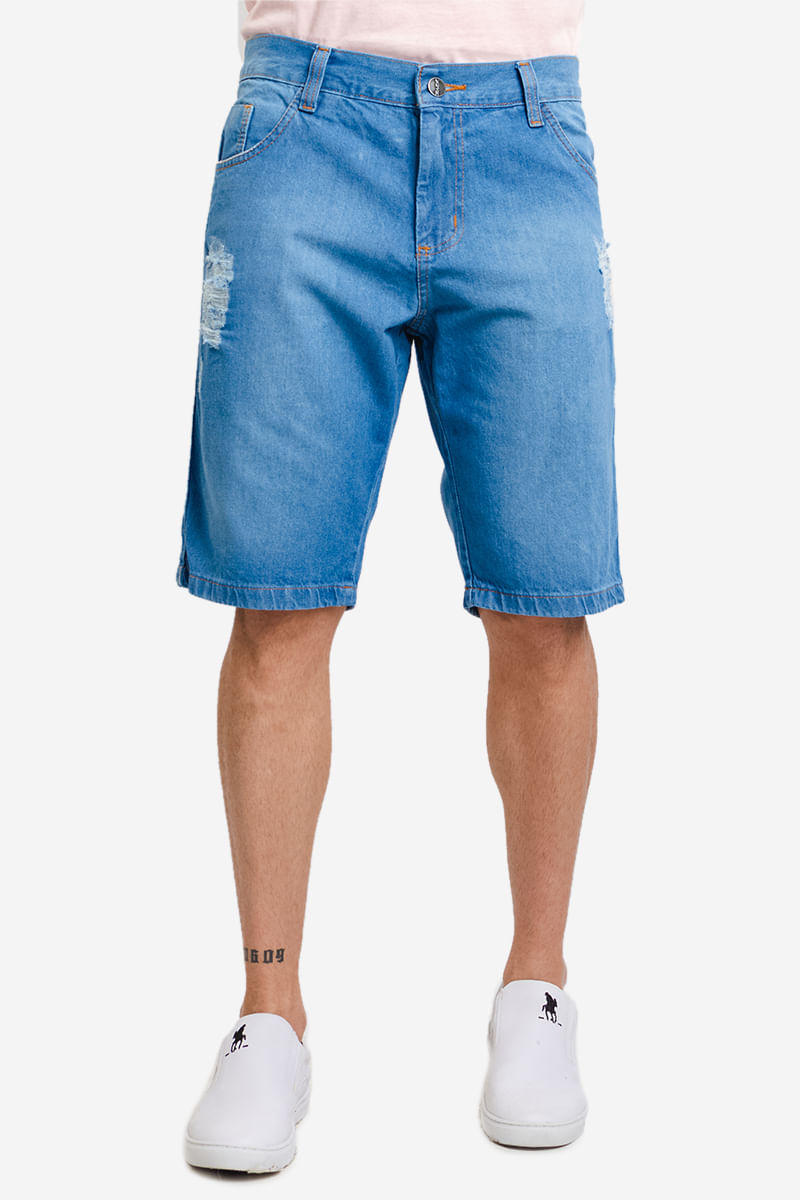 Bermuda Jeans Masculina com Rasgos - Azul