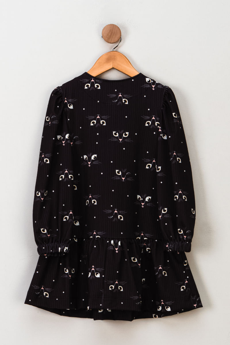 Vestido-Infantil-Feminino-Gatinhos---Preto