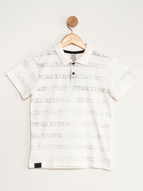 Camisa Polo Juvenil Masculina Listrada - Branco