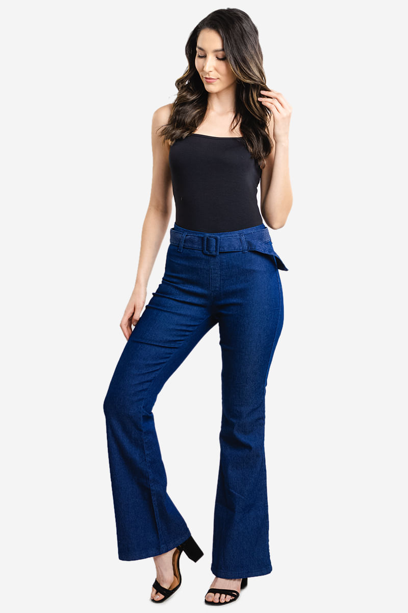 Calca-Feminina-Flare-Jeans-com-Cinto---Azul