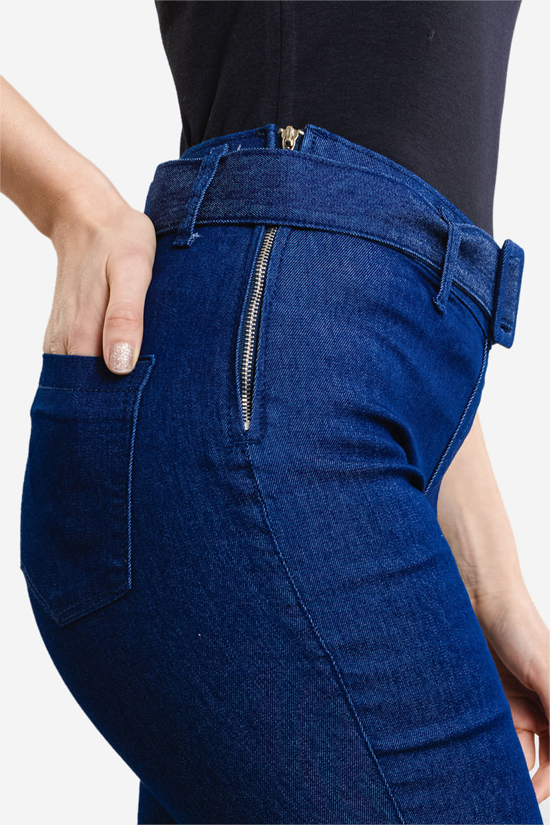 Calca-Feminina-Flare-Jeans-com-Cinto---Azul