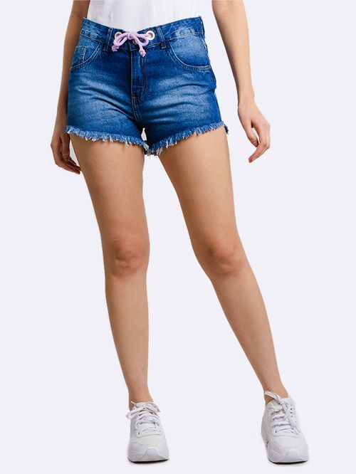 Shorts Feminino Jeans Barra Desfiada - Azul