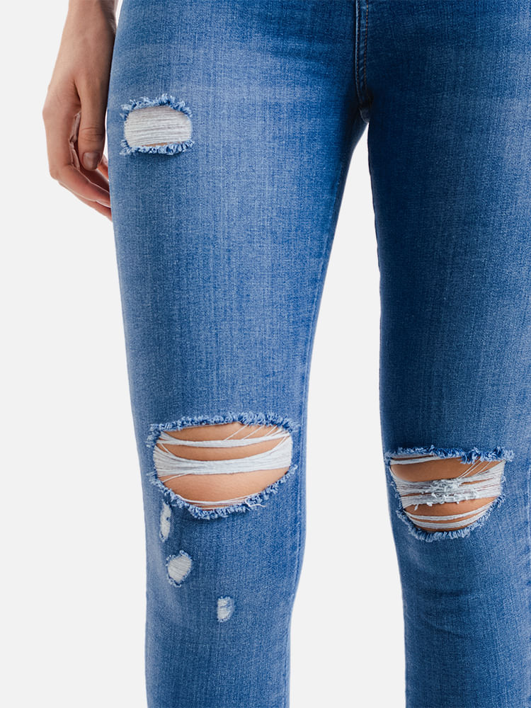 Calça Jeans Feminina Skinny Push Up Azul Médio F2023013