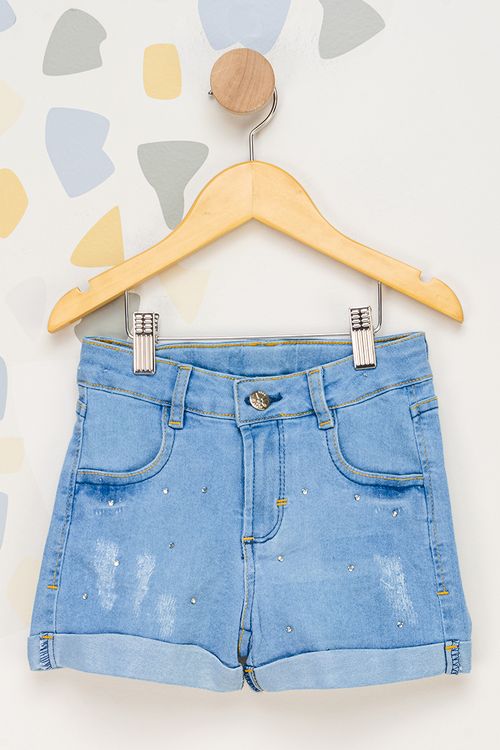 Shorts Jeans Strass Infantil - Azul