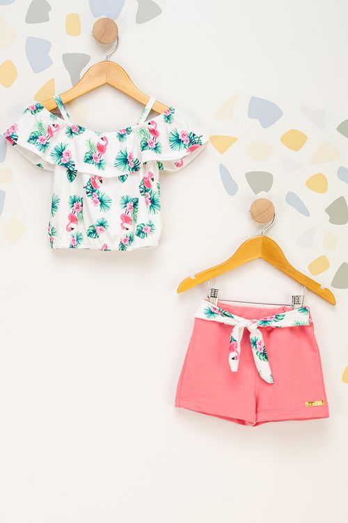 Conjunto Flamingos Infantil - Branco