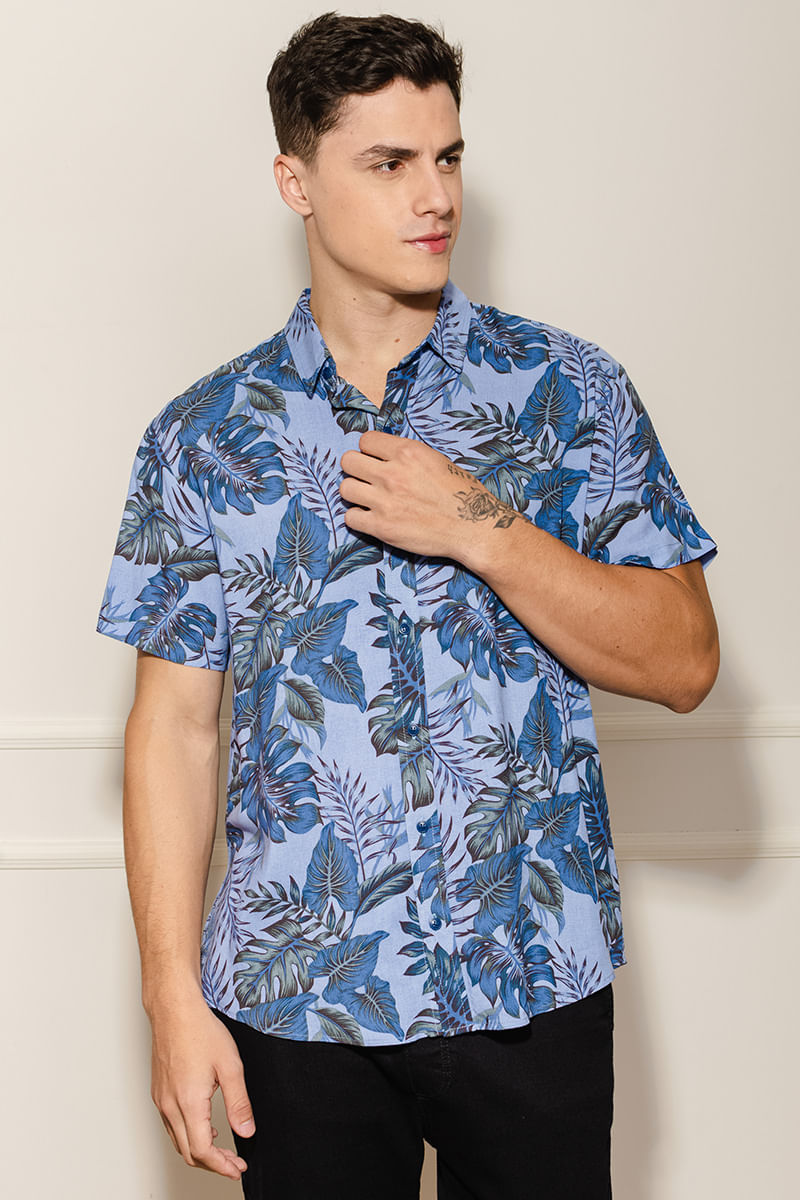 Camisa-Masculina-Folhagens---Azul-