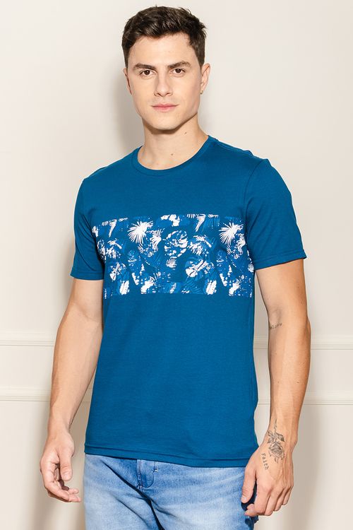 Camiseta Masculina Recorte Floral - Azul