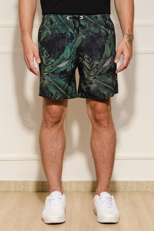 Bermuda Masculina Folhagens Gangster - Preto