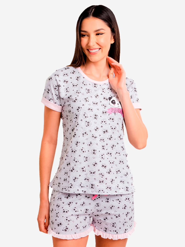 Pijama-Feminino-Panda---Cinza