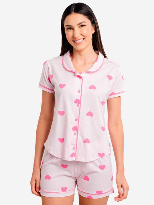 Pijama Feminino Corações - Rosa