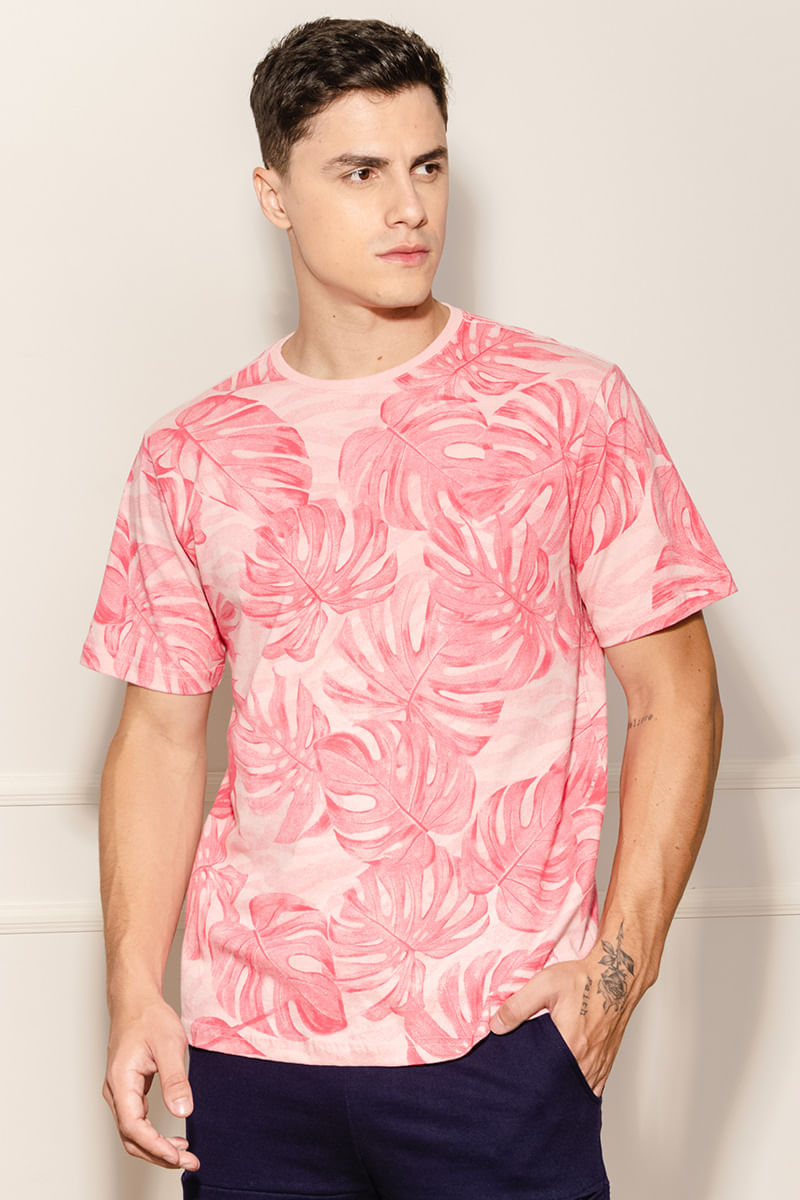 Camiseta-Masculina-Folhagens---Rosa