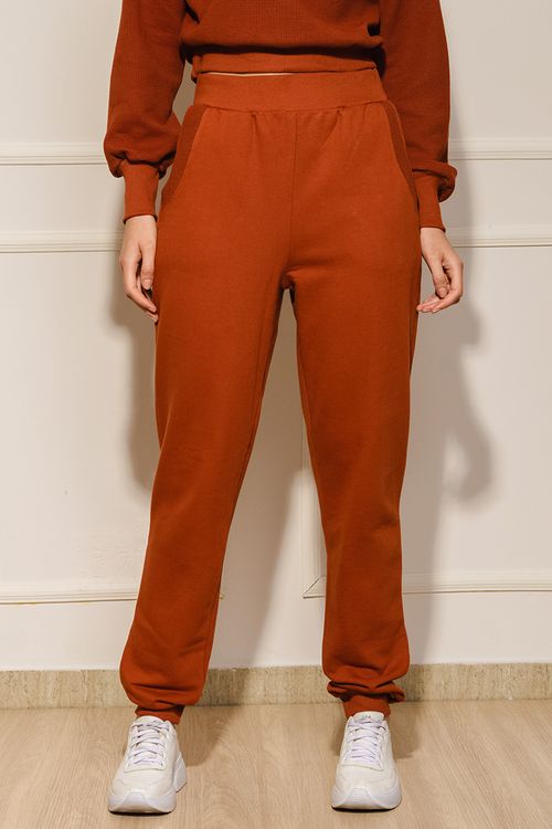 Calça Feminina Jogger Recorte Texturizado - Laranja
