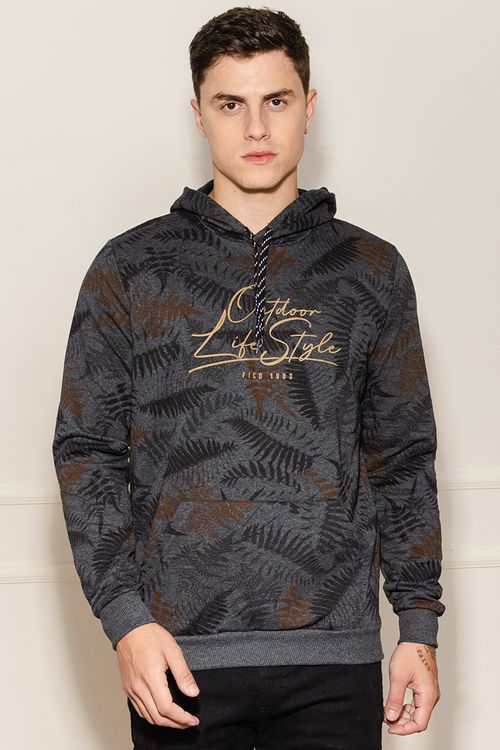 Jaqueta Masculina Moletom Folhagens Fico - Cinza