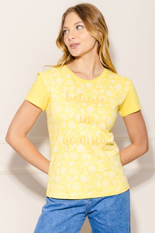 Camiseta Estampa Limão Feminina - Amarelo
