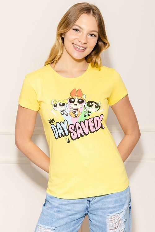 Camiseta Feminina Meninas Super Poderosas - Amarelo