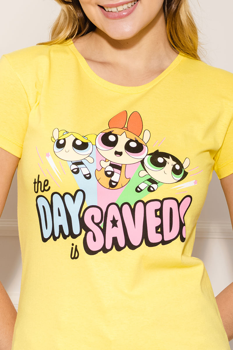 Camiseta-Feminina-Meninas-Super-Poderosas---Amarelo