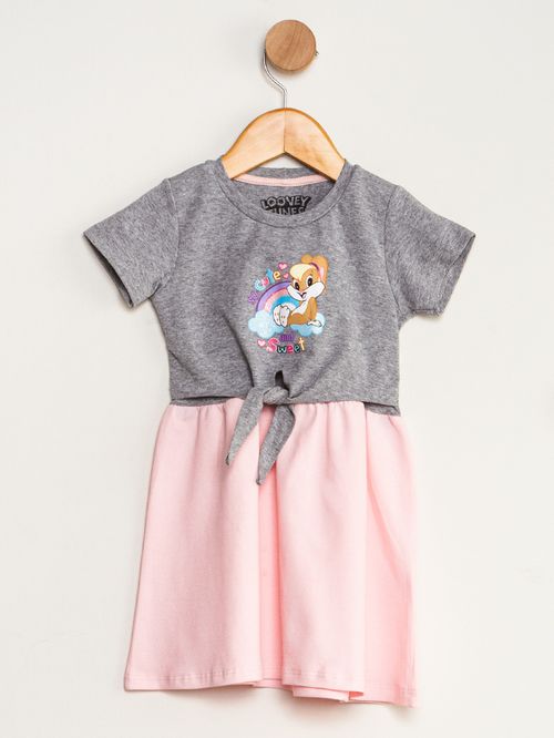 Vestido Infantil Feminino Looney Tunes - Cinza
