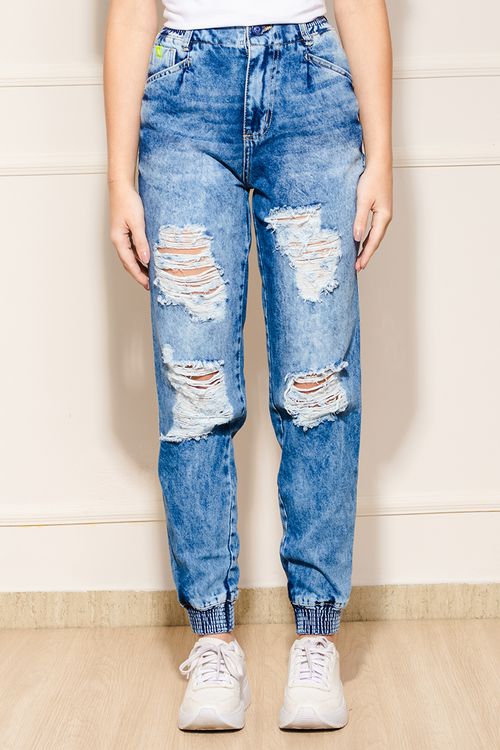 Biotipo Calça Feminina Jogger com Rasgos Azul