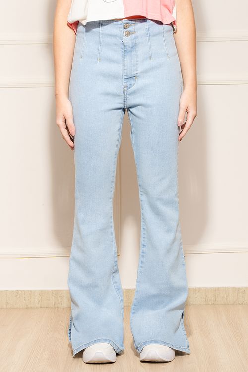 Calça Feminina Jeans Flare Pregas - Azul