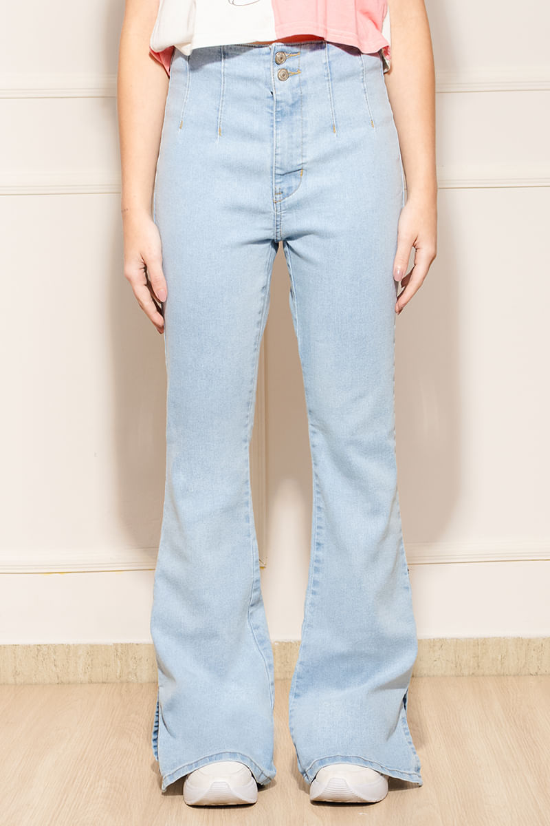 Calca-Feminina-Jeans-Flare-Pregas---Azul