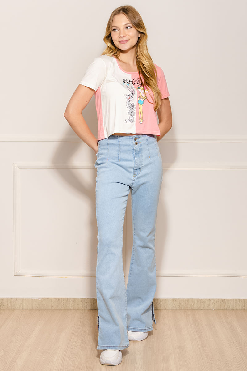 Calca-Feminina-Jeans-Flare-Pregas---Azul