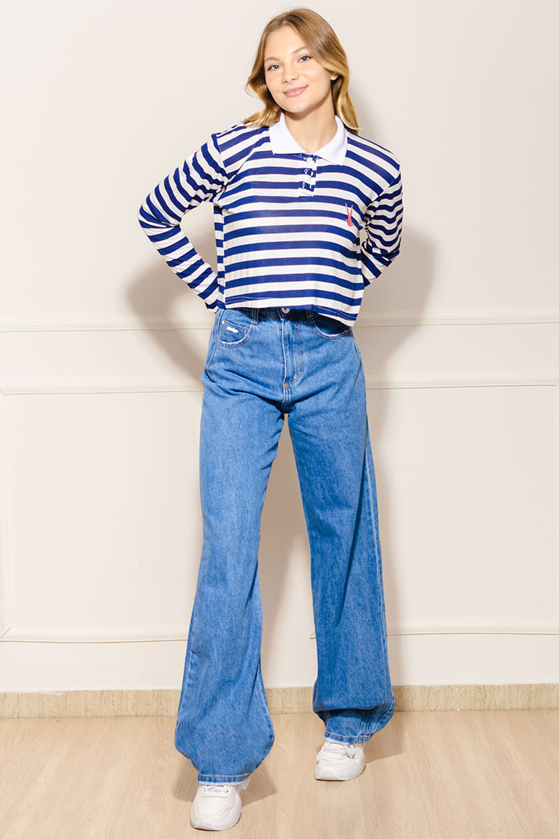 Camisa-Polo-Feminina-Listrada-Pernalonga---Azul