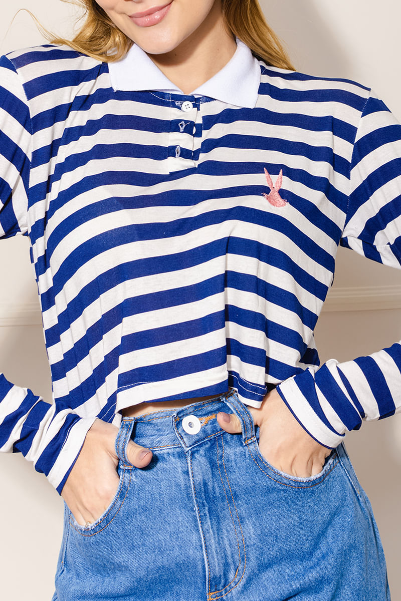 Camisa-Polo-Feminina-Listrada-Pernalonga---Azul