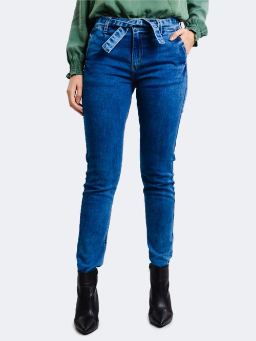 Calça Feminina Jeans Skinny com Cinto - Azul