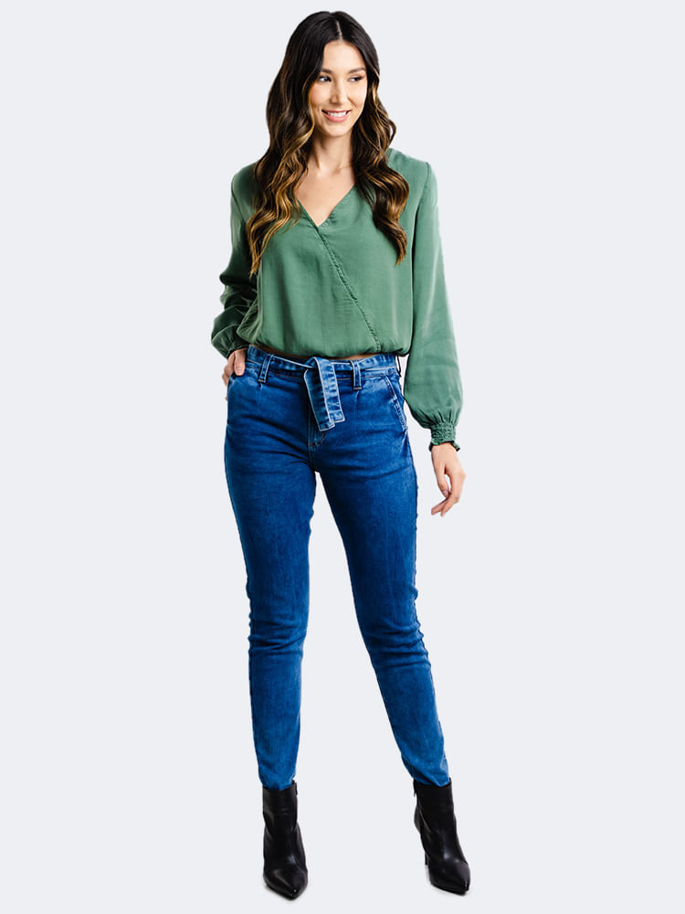 Calca-Feminina-Jeans-Skinny-com-Cinto---Azul