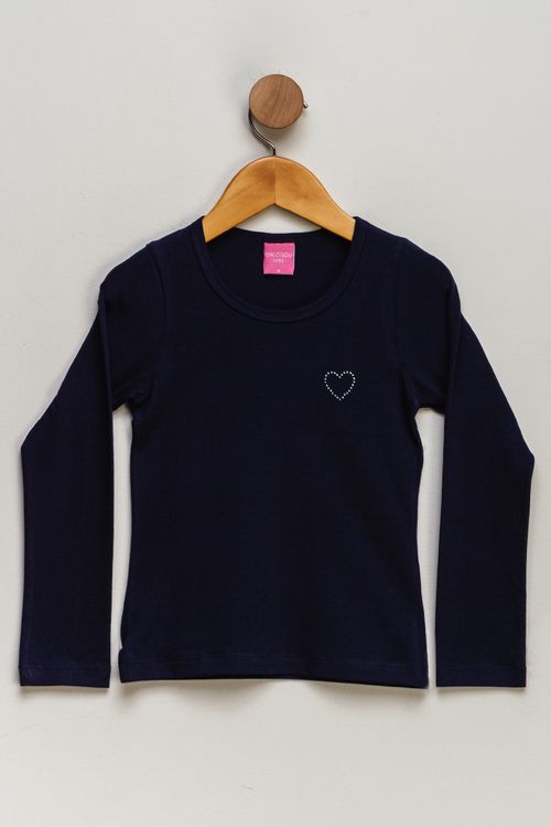 Blusa Infantil Feminina Coracao Strass - Azul