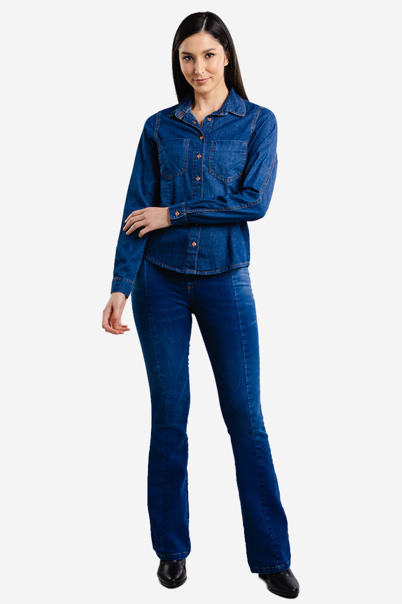 Camisa-Feminina-Jeans-com-Bolso---Azul