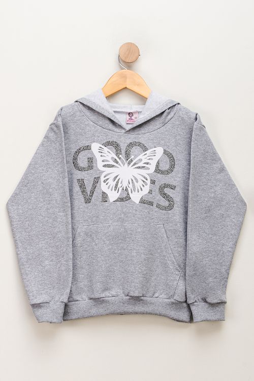 Jaqueta Infantil Feminina Moletom Good Vibes - Cinza