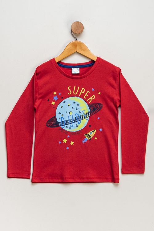 Camiseta Infantil Masculino Planeta - Vermelho