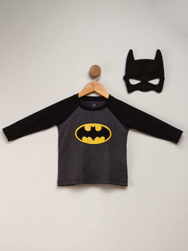 Camiseta-Infantil-Masculino-Batman-com-Mascara---Cinza-Escuro