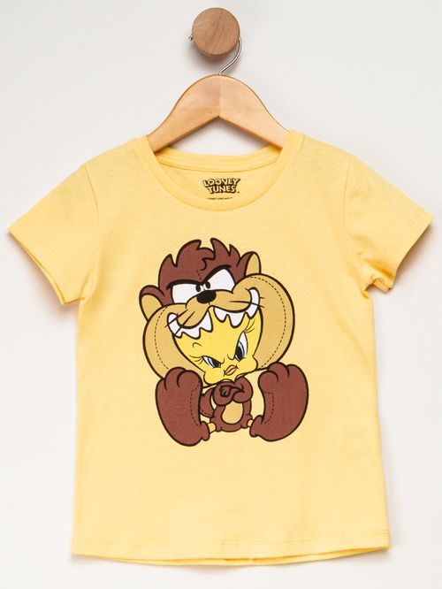 Camiseta Infantil Feminina Piu Piu e Taz - Amarela