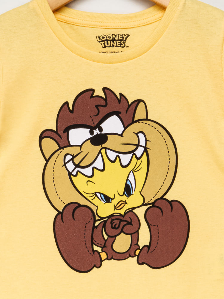 Camiseta-Infantil-Feminina-Piu-Piu-e-Taz---Amarela