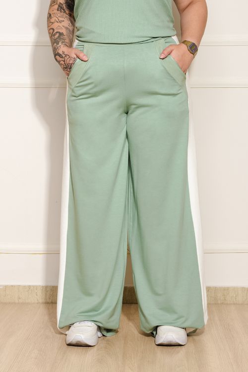 Calça Feminina Plus Size Wide Leg Lunender - Verde