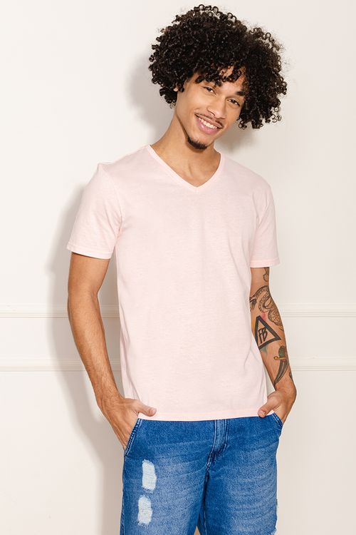 Camiseta Masculina Gola V - Rosa