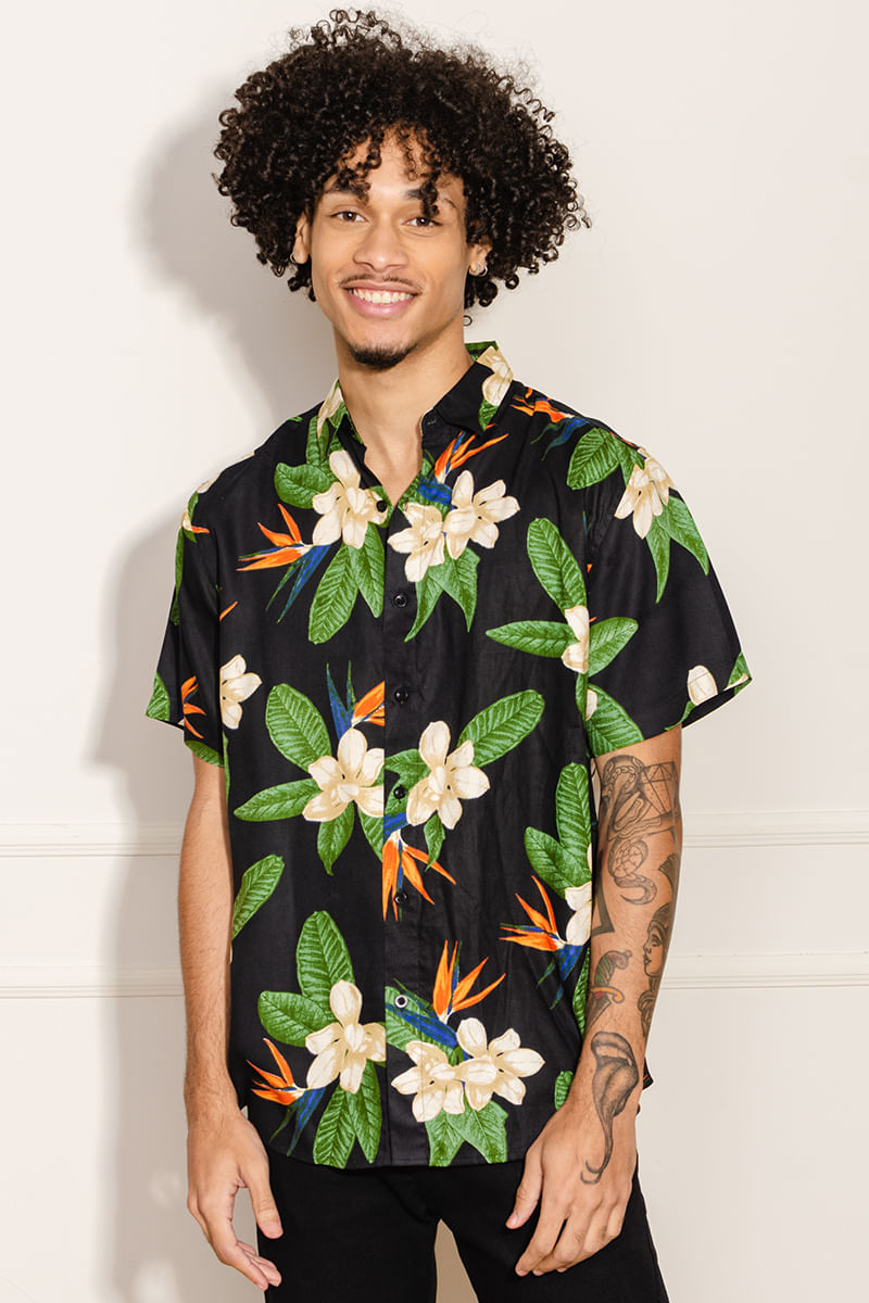 Camisa-Masculina-Viscose-Folhagens---Preto